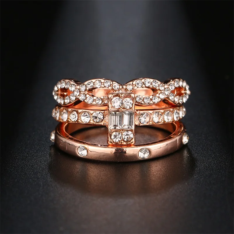 Fashion Charm Stackable Twisted Crystal Wedding Engagement Ring - Image 2