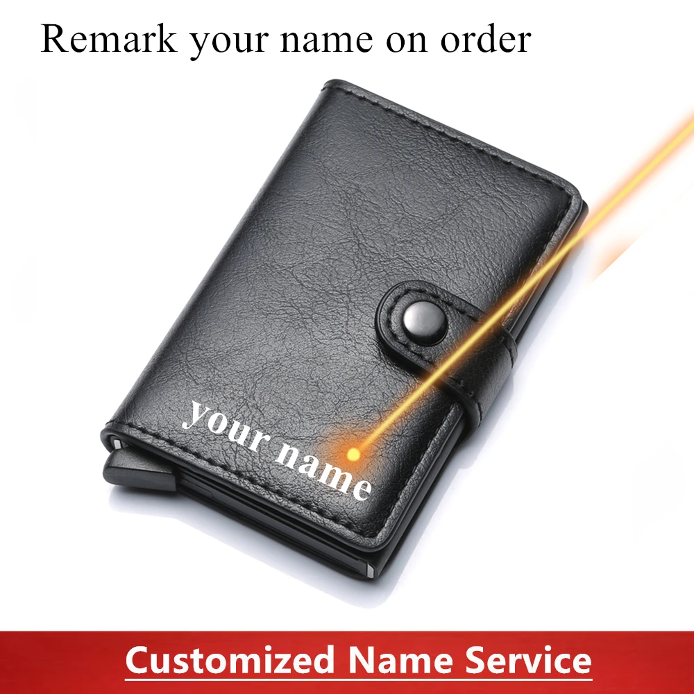 

SEMORID Individual Customized Mini Rfid ID Card Holder Business Man Money Bag Hasp Purse Small Slim PU Leather Wallet For Gift