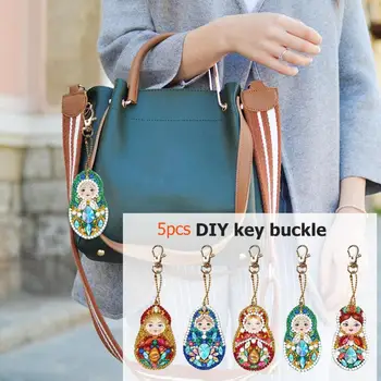 

4Pcs 5Pcs DIY Full Drill Special Shaped Diamond Painting Keychains Pendant Diamond Keyring Embroidery Cross Stitch Craft 34#