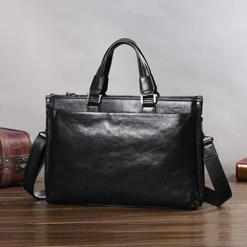 

Genuine Leather Men's Handbag Male Business Briefcase Shoulder Crossbody Bag Slung Computer Bags Large-capacity Soft Leather Men