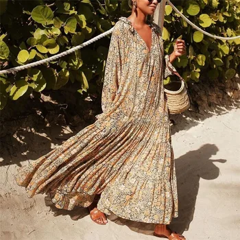 

Summer Boho Dress Women ruffled Print Floral Ruffle Maxi Beach Holiday Dresses Full Sleeve Party Night Club Vestidos Mujer 2020