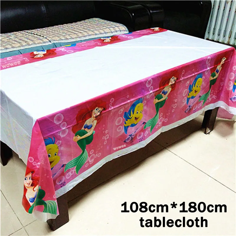 10 Kids Little Mermaid Disposable Tableware Happy Birthday Party Supplies Festival Decoration Event Party Favor Gender Reveal Girls Ariel Princess Tablecloth Caketopper