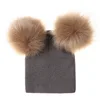 Baby Winter Warm Wool Knitted Beanie Hats Caps Kids Two Fur Pom pom Bobble Ball Beanies Girls Boys Children Hat Cotton Soft Cap 4