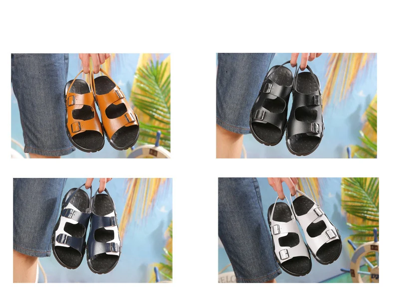 Мужские сандалии; Летние римские сандалии из натуральной кожи; мужская повседневная обувь; пляжные вьетнамки; мужские модные уличные шлепанцы; обувь