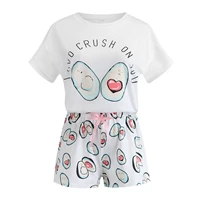

2019 New Round Neck Print Cartoon Top And Bow Front Shorts Pajama Set Woman Short Sleeve Casual Pajama Set