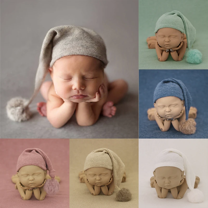 

Newborn Photography Props Accessories for Baby Knit Fur Ball Long Tails Hat Photo Halloween Photobooth Props for Photography