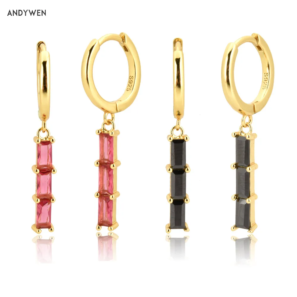 ANDYWEN 925 пробы Серебряный Новый цвет розовый черный циркон Висячие серьги круг 2020