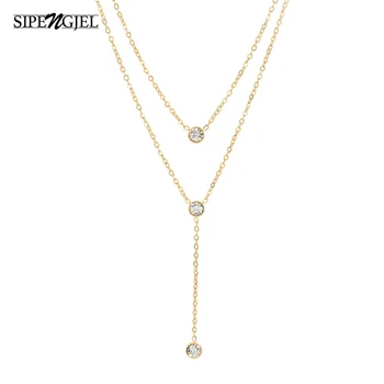 SIPENGJEL 316L 스테인리스 스틸 더블 레이어 체인 목걸이, 남녀공용 링크 체인, 크리스탈 초커 목걸이, 웨딩 주얼리