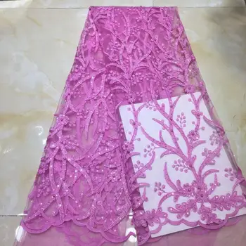 

Nigerian Lace Fabrics 5yard 3D Sequins lace fabric net lace fabric 2019 Sequins, Pink lace fabric for haute couture dress