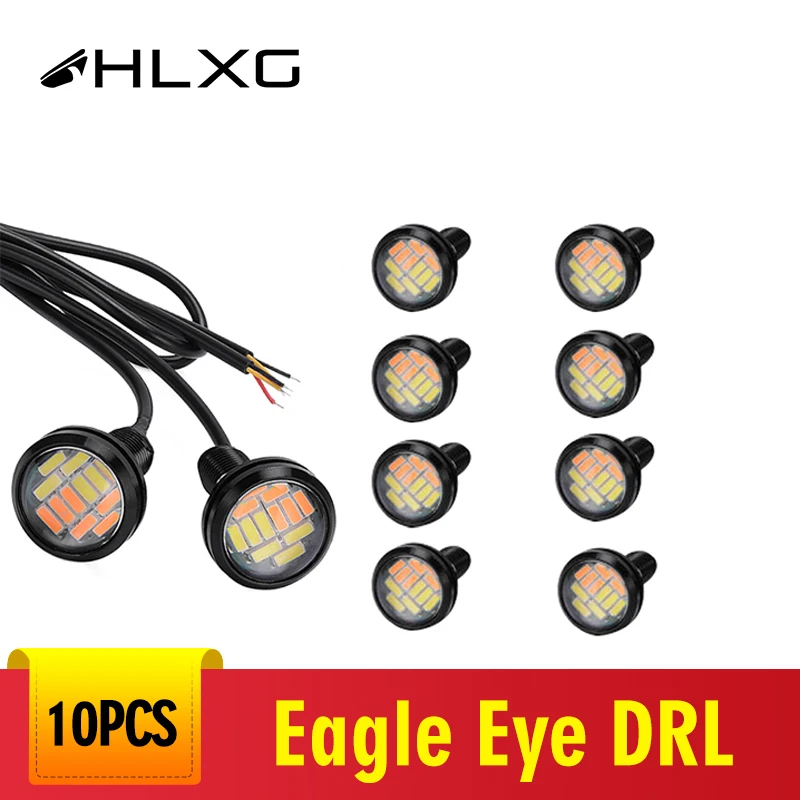 

10X 12 LED Eagle Eye Light 4014 Car Fog DRL Daytime Reverse Parking Signal Amber&White Switchback Lamp Daytime Running Light