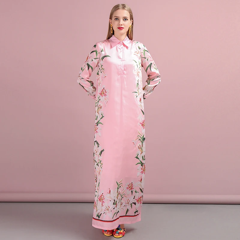 LD Linda della осень мода взлетно-посадочной Большие размеры Макси платье Для женщин с длинным рукавом Цветочный принт розовый элегантные свободные праздничное длинное платье