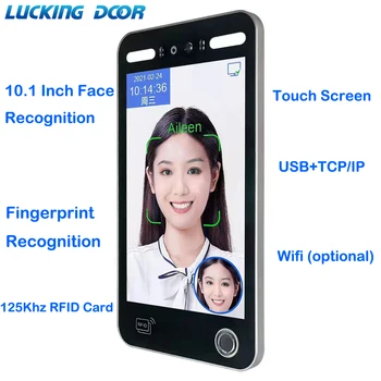 터치 스크린 동적 얼굴 인식 장치, TCP/IP USB, 근무 시간 출근 지문 액세스 제어, 125Khz RFID, 10.1 인치