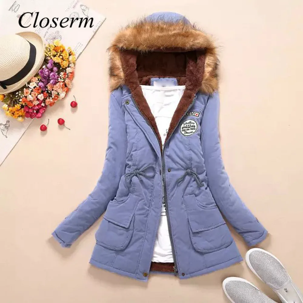 Coat 2019top Women Warm Long Coat Fur Collar Hooded Jacket Winter Parka Outwear - Цвет: Purple