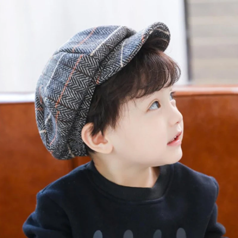 Детский хлопковый в сетку, детская шапка, восьмиугольная, ретро регулируемая детская шапка для девочек и мальчиков, осенне-зимняя теплая детская шапка для детей 3-9 лет