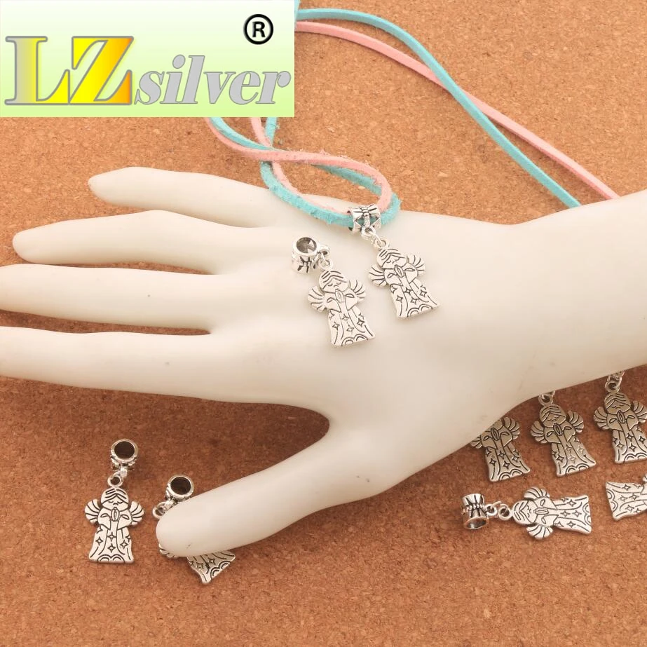 Prayer Angel With Wings Big Hole Beads 35.4x15mm 100PCS Zinc Alloy Dangle Fit European Charm Bracelets Jewelry DIY B221