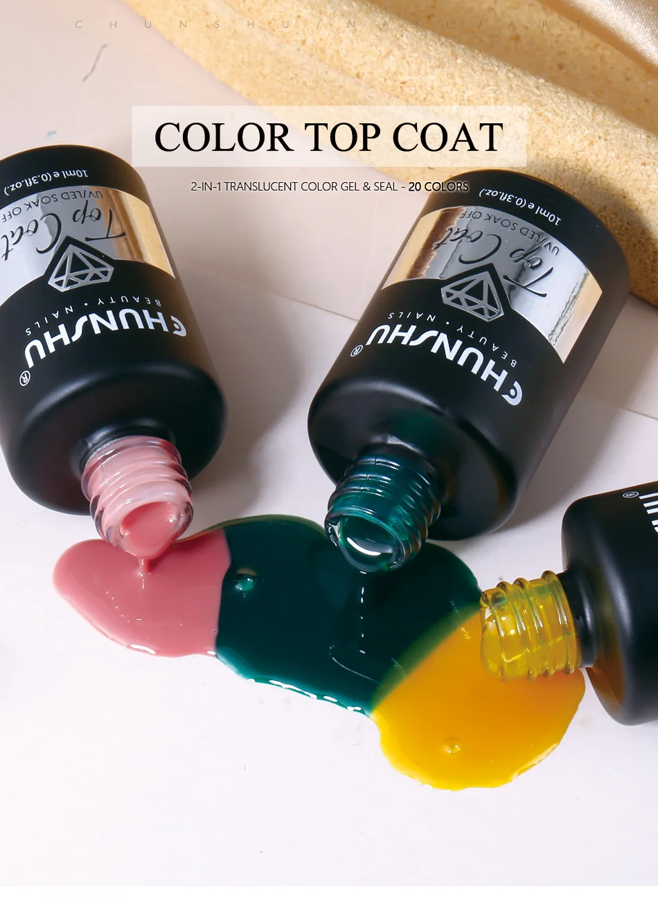 Description Picture 2 of itemCHUNSHU Glazed UV Gel Top Coat 10ml 2in1 No Wipe Translucent Color Varnish Seal Long Lasting High Gloss Semi Permanent Nail Art