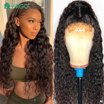 

Virgo 28 30 Inch Water Wave Wig Lace Front Human Hair Wigs Pre Plucked 4x4 Lace Closure Wig Natural Hairline Remy 150 Density