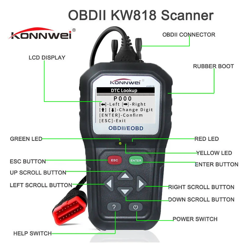 Двухцветный дополнительный KONNWEI KW818 OBD Код двигателя считыватель автомобиля диагностики неисправностей сканер тестер код считыватель инструмент