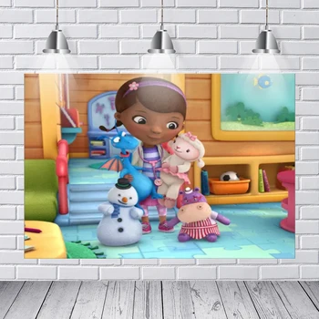 

Photography Backdrops 7x5FT Doc Mcstuffins Snowman Kids Kindergarten Custom Photo Studio Backdrop Background Vinyl