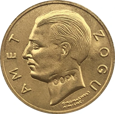 24 каратное позолоченное 1927 Албания 20 Franga Ari копия монет|Безвалютные монеты| |