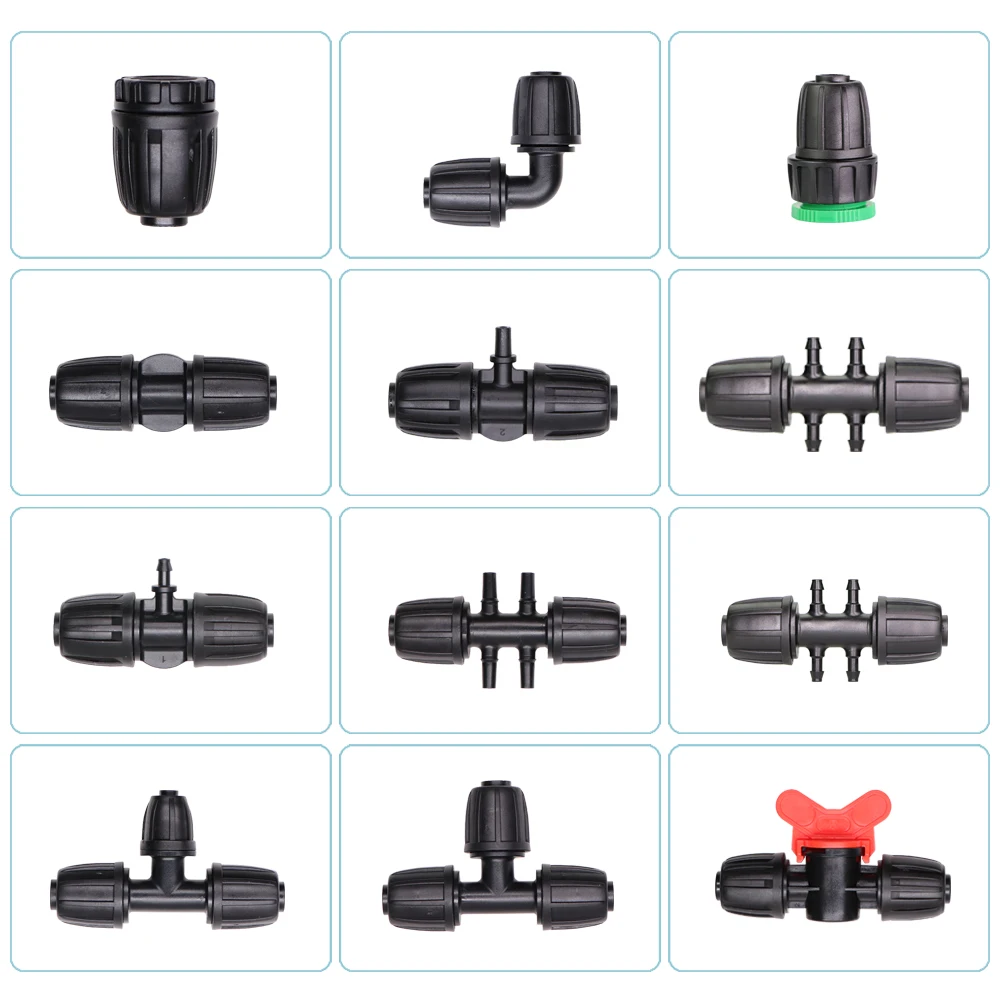 

16mm PE Tubing Garden Water Connector to 8/11mm 4/7mm 3/5mm Reduce Tee Coupling Adapter Equal Shut Off End Plug Irrigation
