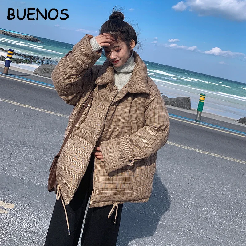 Женский пуховик BUENOS теплый хлопковый в клетку 2019|Парки| |