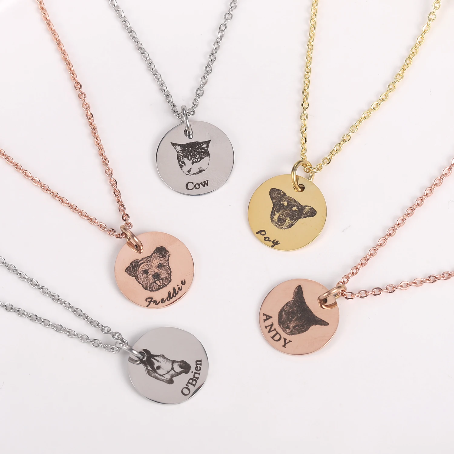 Personalized Pet Photo Disc Necklace For Women Tiny Cat Name