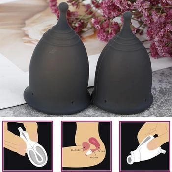 

Medical 100% Silicone Cup Menstrual Reusable Lady Cup Collector Menstrual Black Color Menstrual Cup For Women Feminine Hygiene