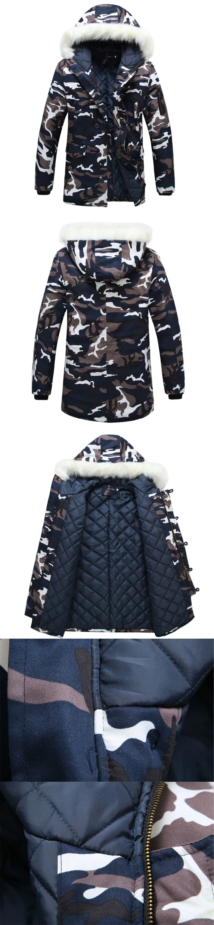 Men Winter Jacket Large Size Thick Warm Male Coat Camouflage Overcoat Zipper Cotton Parka Casual High Quality