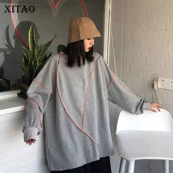 

XITAO Tide Bright Line Design Sweatshirt Plus Size Hit Color Thin Women Clothes 2019 Fashion Sweatshirt Top Autumn New WQR1855