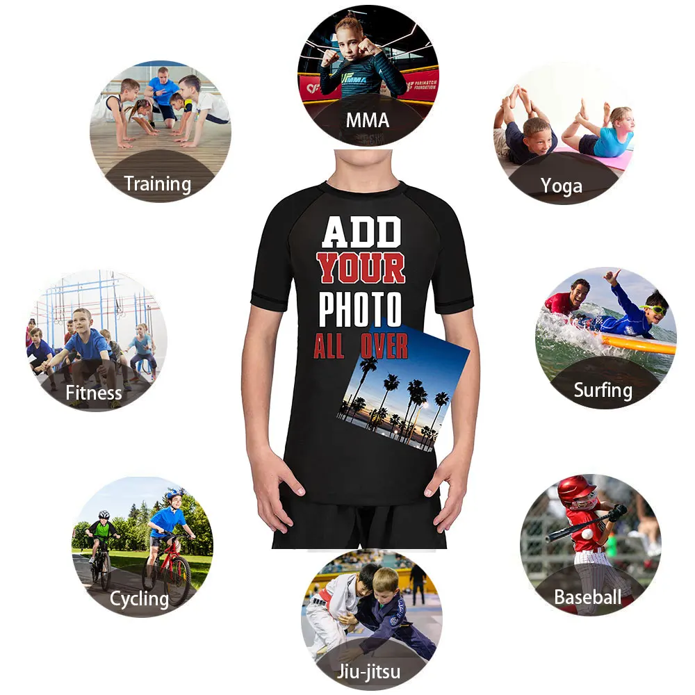 Team Kids Rash Guard Boy's Training Base Layer Compression Tops Short Sleeves Sport Shirt