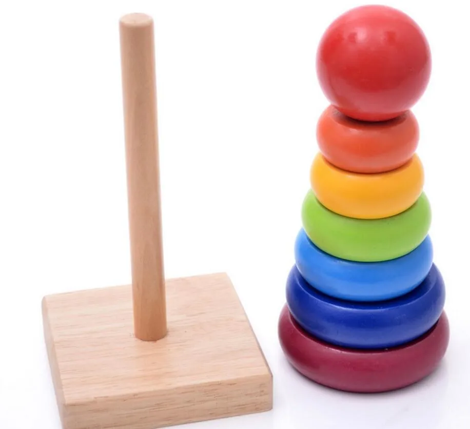 20 см большое экологическое Радужное деревянное кольцо башня и heap up детская