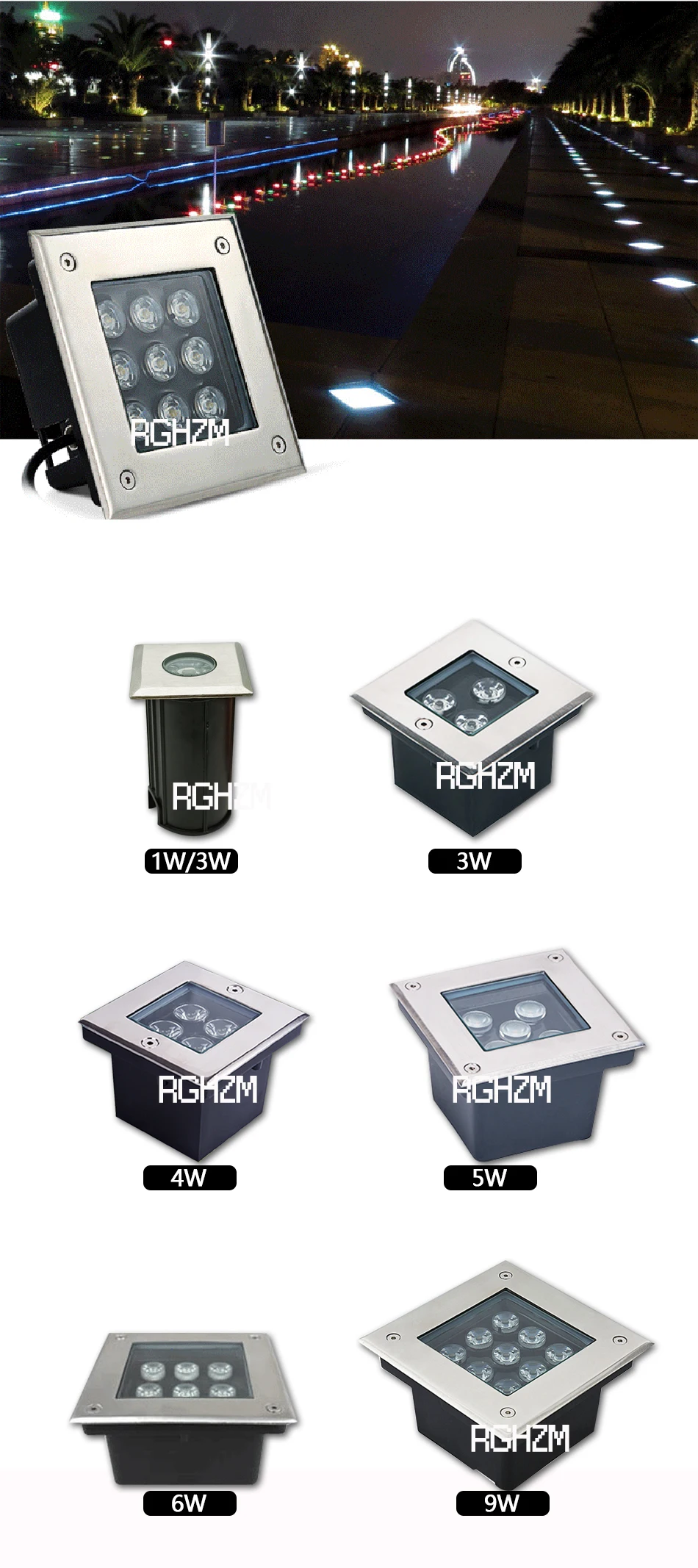 Description Picture 4 of itemLED Garden Lights Outdoor DC12V 3W 4W 5W 6W Square Exterior Floor Lamp Recessed Ground Stairs Deck Spotlight Landscape Lighting