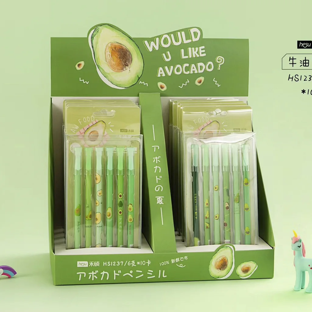 

6 pcs/pack Avocado Print Black Ink Gel Pen Signature Pen Escolar Papelaria School Office Supply Promotional Gift