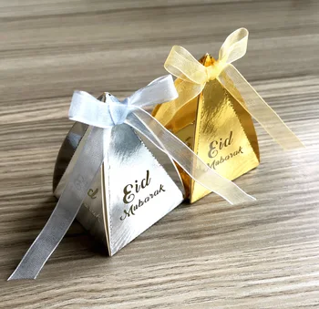

50pcs Gold Silver DIY Happy Eid Hollow Candy Ferrero Box Eid Mubarak Gift Islamic New Year Ramadan Festival Party Decor Supplies