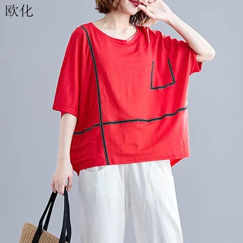

Plus Size Splice Women T-Shirt Oversize 2020 Summer Batwing Sleeve Vintage Stranger Things T Shirt Large Size Loose Red Tops 5XL
