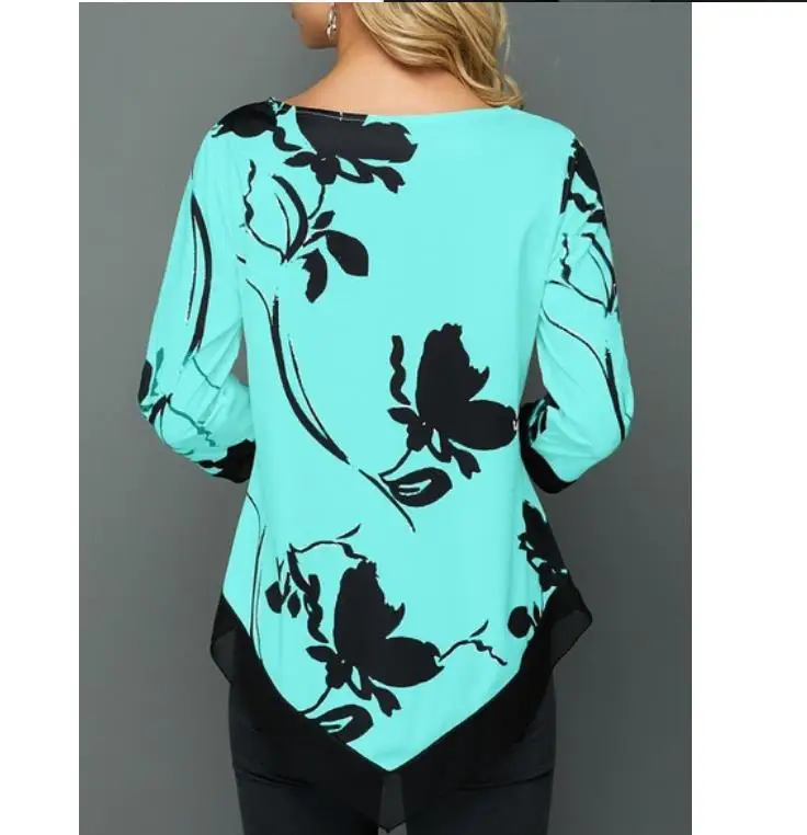 Женская блузка, рубашка, весна-осень, с принтом, с круглым вырезом, блуза с длинным рукавом, повседневная, неравномерная, Женская модная рубашка, топы размера плюс