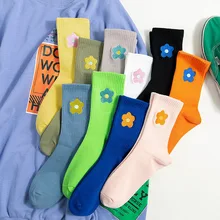 1 пара, новинка, милые уличные носки с цветами для девочек женские Короткие хлопковые носки ярких цветов Harajuku Divertidos, скейтборд, Chaussette