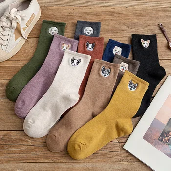 

Women Socks New All Seasons Fashion Cartoon Embroidered puppy Series Ladies Cute Sweet Comfortable Wild Socks
