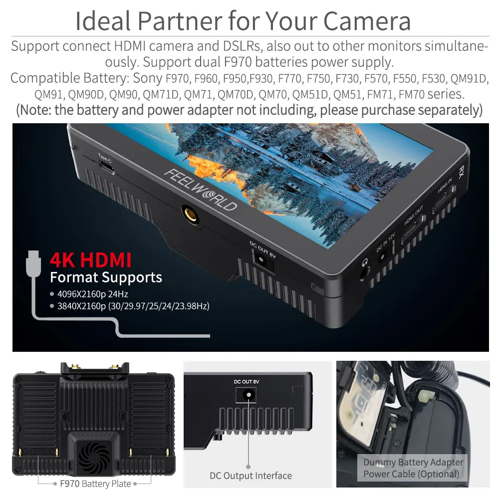 FEELWORLD 5.5 Inch Wireless Video Transmission System with Transmitter Receiver DSLR Camera Field Direct AC DP Monitor FT6 FR6