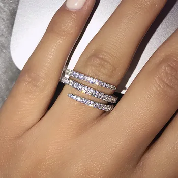 

Utimtree Personality Geometric 925 sterling silver Three Circle Full Clear Zircon Stone Wedding Party Rings for Women Jewelry