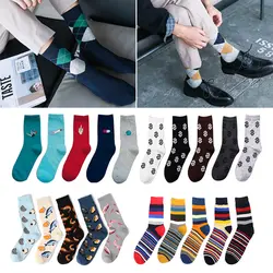 5 пар носков для мужчин, хлопок, Harajuku, мужские повседневные одноцветные носки, Осень-зима, мужские теплые носки, винтажные полосатые носки