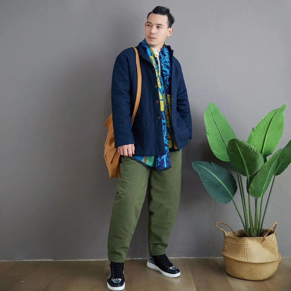 LZJN 2019 Winter Warm Men Thick Pants Double Layer Quilted Casual Pockets Male Winter Joggers Drawstring Cotton Linen Trousers (14)