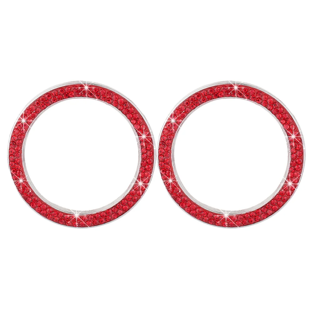 

2PCS Car Ignition Button Ring Sticker Engine Start Stop Button Ring Decal Crystal Bling Rhinestone Car Decor Accessories (Red)
