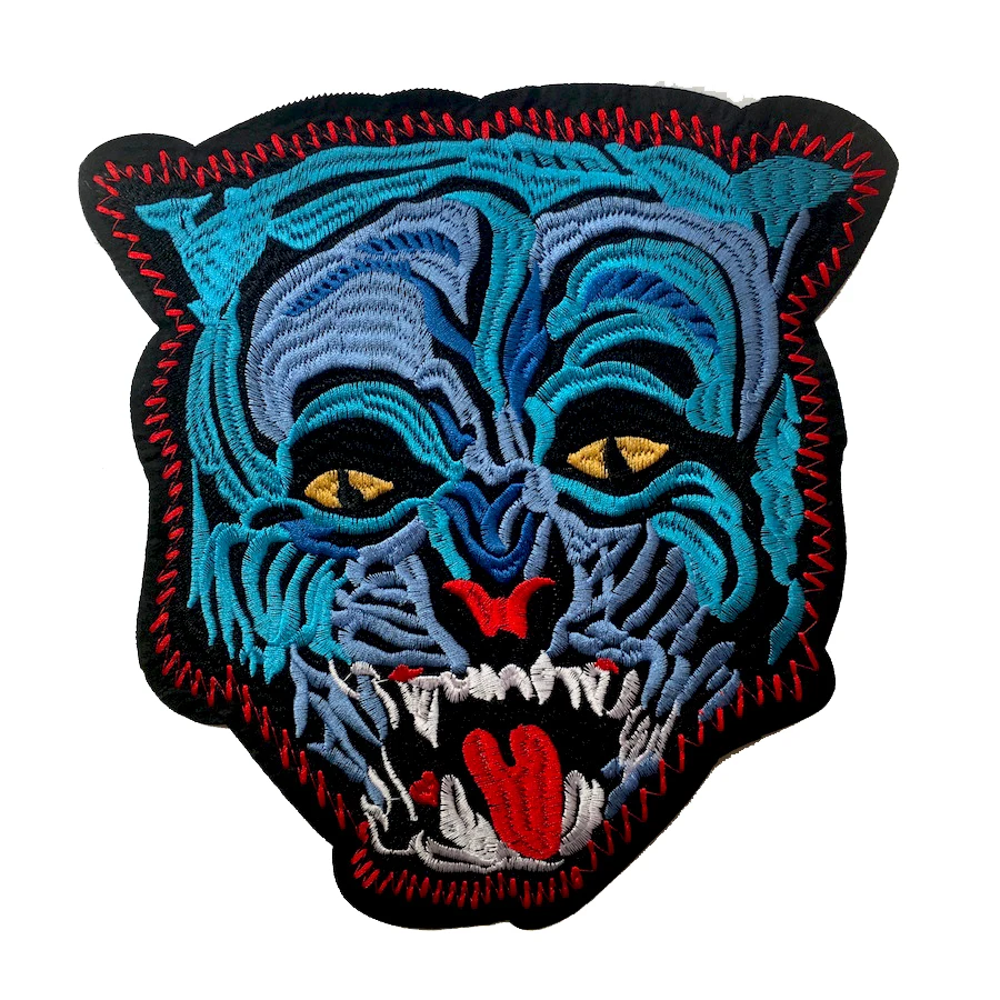 

Blue Cool Hyena Face Embroidered Patches Iron on Applique Sticker for Clothing Child Clothes with Glue 1Piece CXBT105
