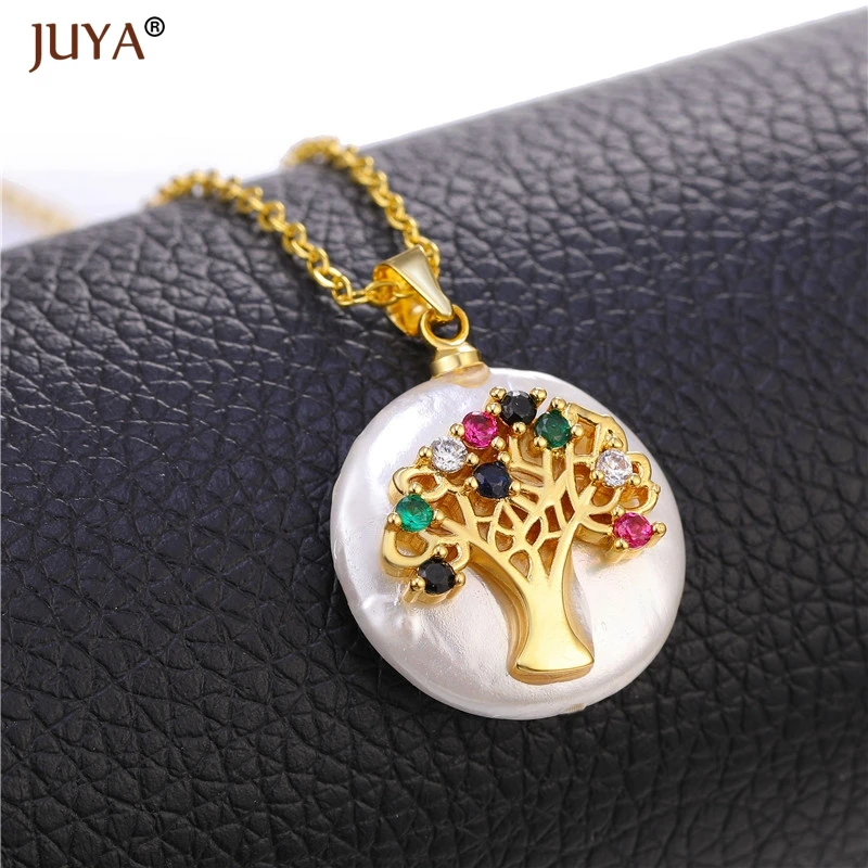 Round White Shell Pendant with Micro Pave Zircon Fashion 24 Pattern Design Pendants Necklaces For Women Jewelry