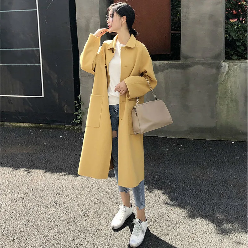 

Women Wool Coats New Autumn Winter Casual Turn-down Collar Warm Woolen Long Sleeve Slim Outwear Jacket Elegant Overcoat
