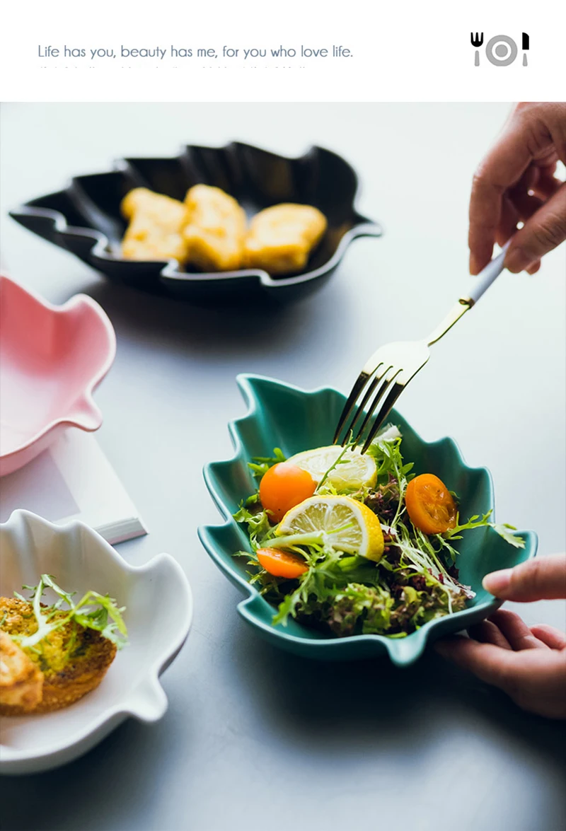 Creative Leaf Shape Ceramic Fruit Plate Salad Steak Dinner Plate Snack Cake Dessert Dishes and Plates Home Decorative Tableware