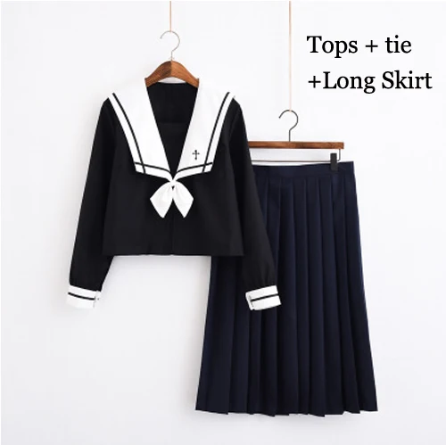 long skirt sets Школьная форма для мальчиков и девочек, топ+ юбка+ галстук в Корейском стиле, японский JK, комплекты осенней одежды для школьниц и мужчин, новые костюмы моряка, C65154AD - Цвет: long skirt sets
