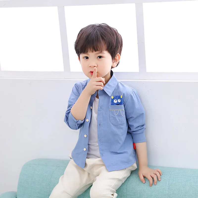 BOY'S Shirt Spring And Autumn New Style Childrenswear 2-8 Years Old Baby Versitile Fashion Tops Pure Cotton Little Devil Sh